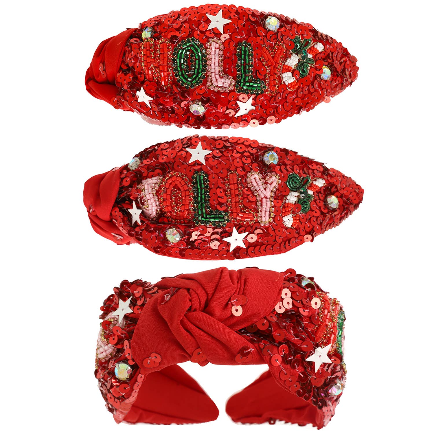 Christmas Holly Jolly Jeweled Top Knotted Headband : Red