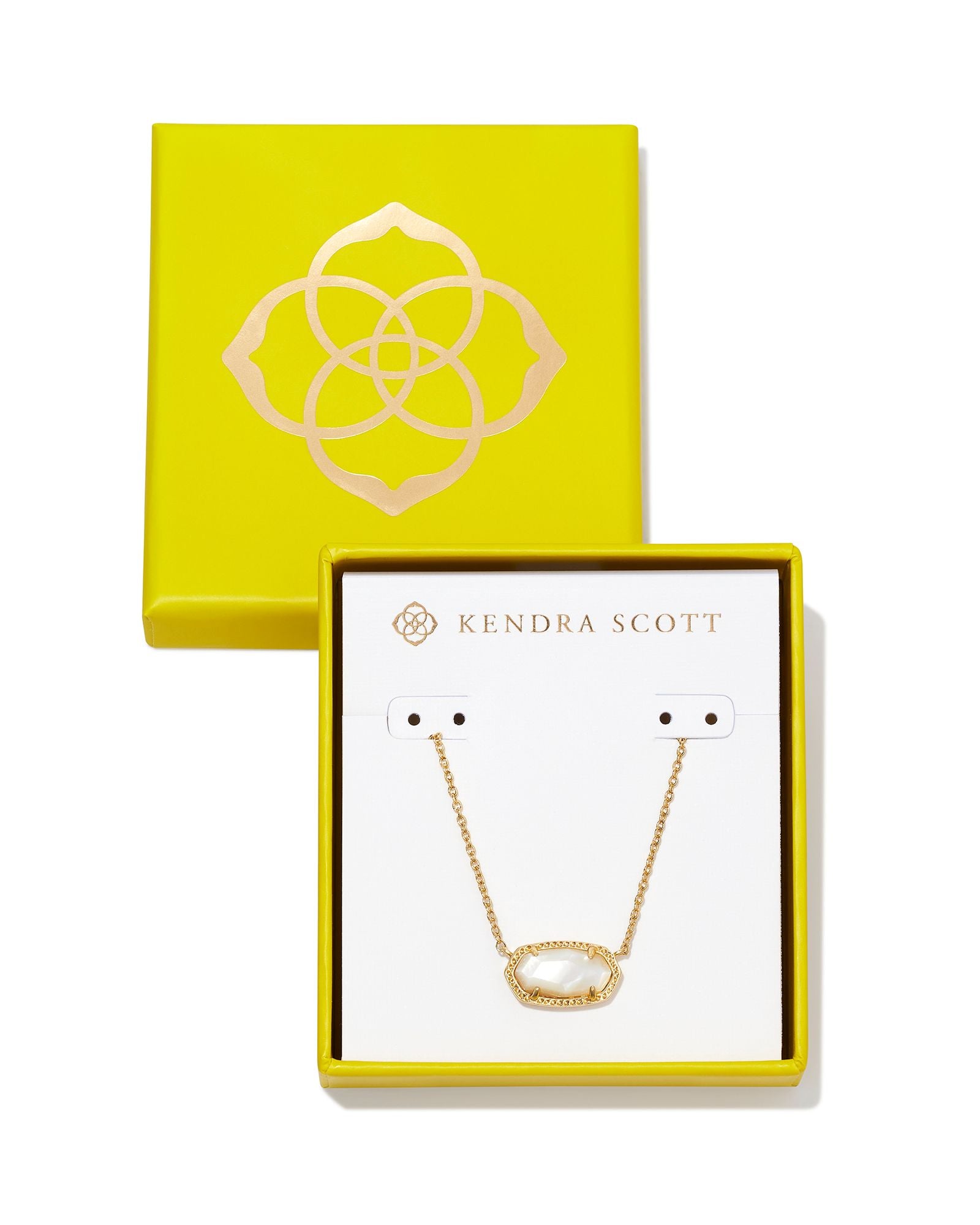 Boxed Elisa Gold Short Pendant Necklace in Ivory Mother of Pearl Boxed