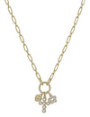 Gold Chain with Cross, Heart, and Flower Charm 16&quot;-18&quot; Necklace