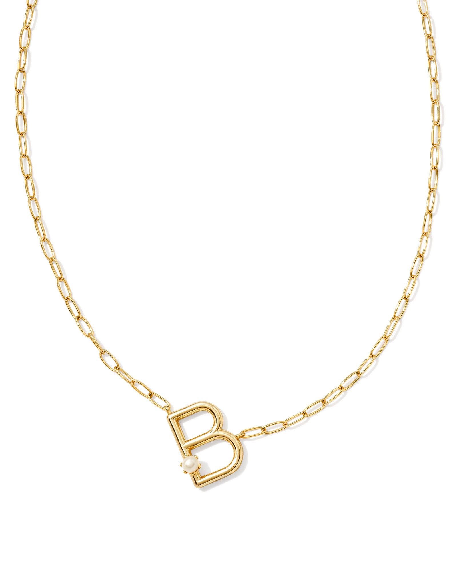 Pearl Letter B Gold Pendant Necklace