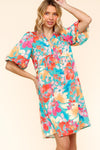 V Neck Frilled Floral Print Dress