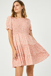 Womens Smocked Ruffled Short Sleeve Dress