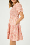 Womens Smocked Ruffled Short Sleeve Dress