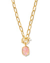 Daphne Gold Link and Chain Necklace in Light Pink Iridescent Abalone