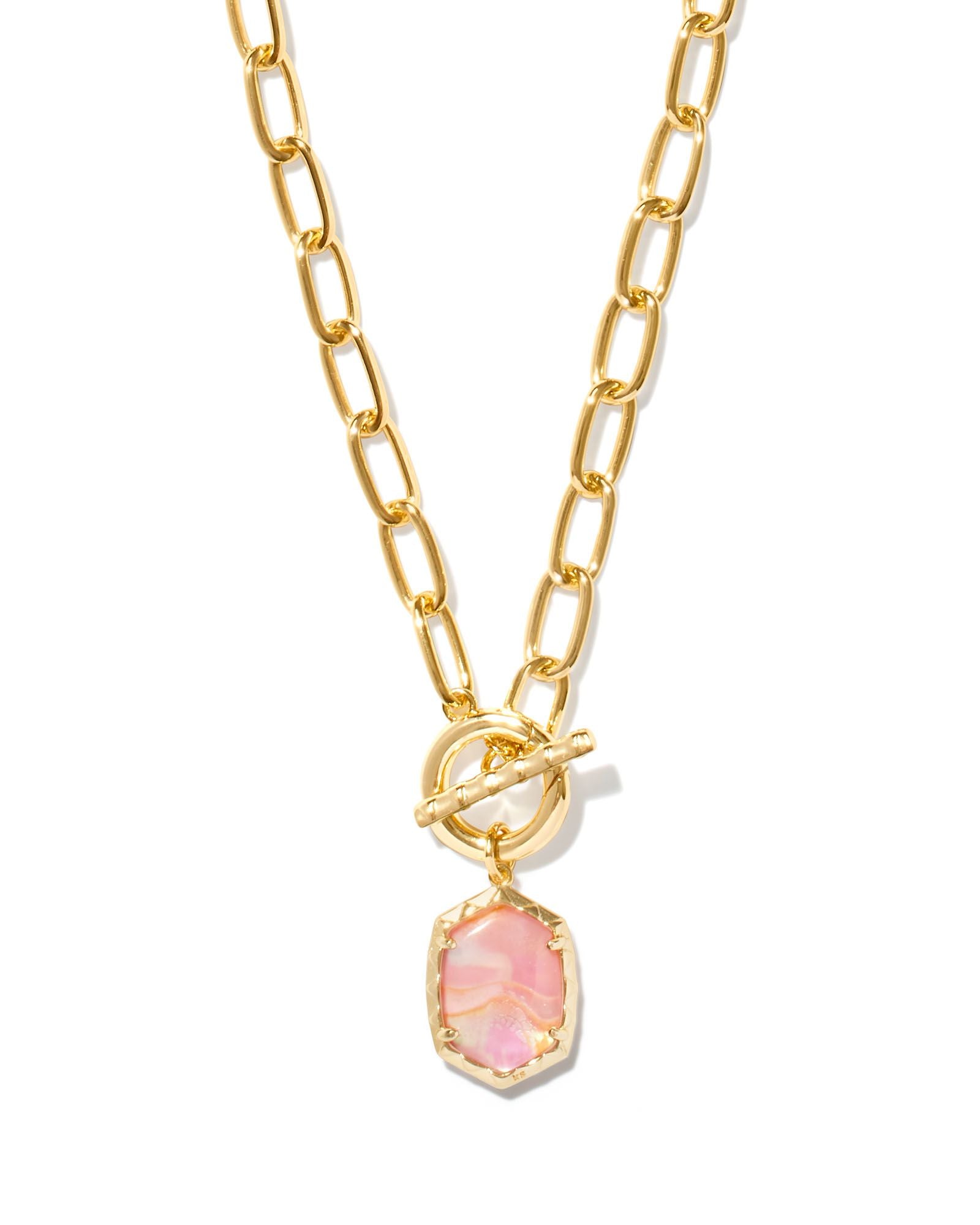 Daphne Gold Link and Chain Necklace in Light Pink Iridescent Abalone