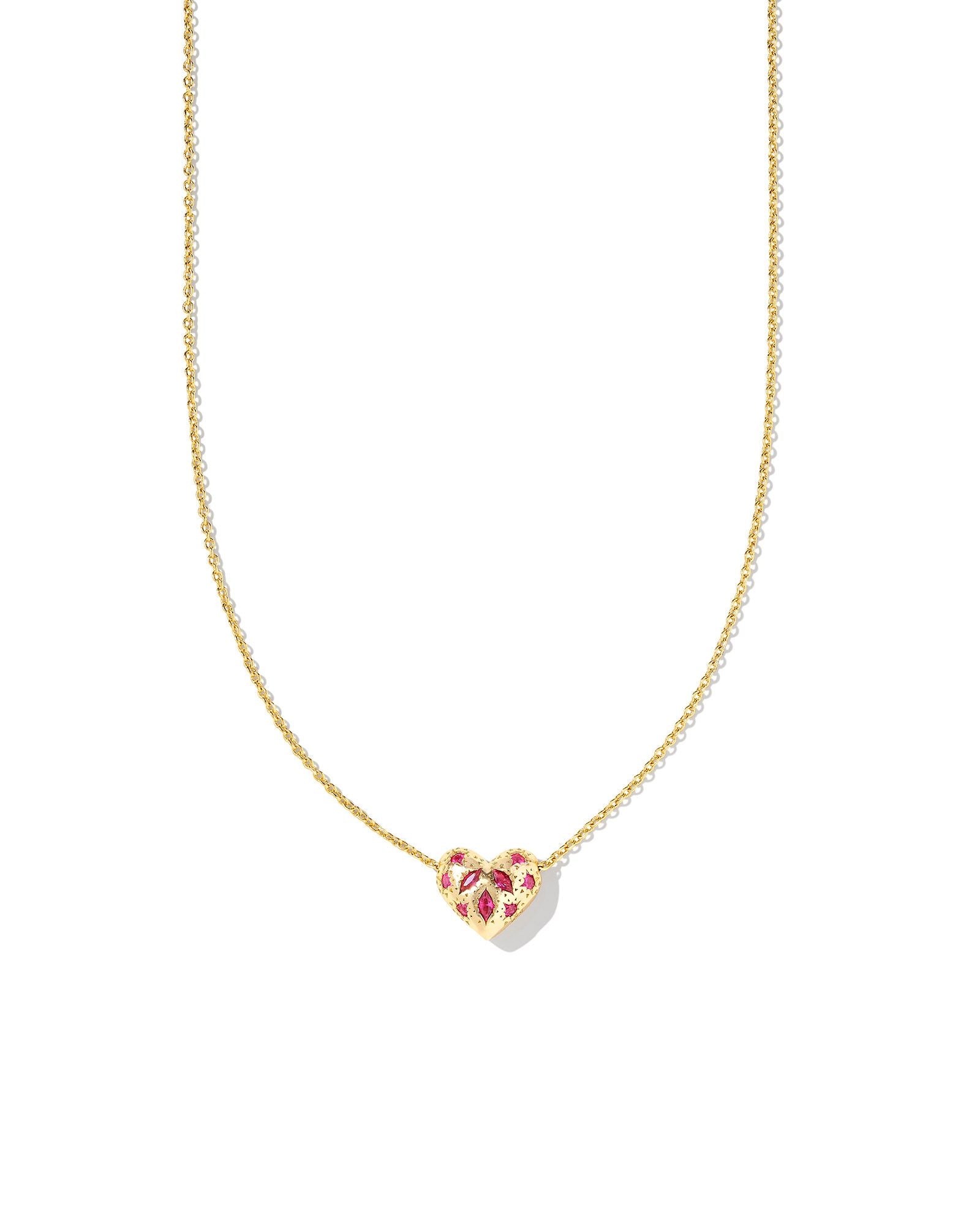 Holland Gold Heart Pendant Necklace Pink Crystal