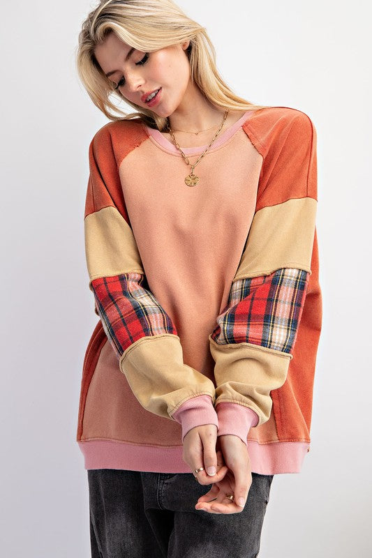 Color Block Terry Knit Pullover