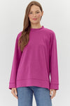 Magenta Solid Mock Neck Sweatshirts Top