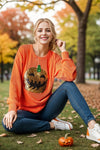 Orange Long Sleeve Ribbed Top with Pumpkin