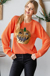 Orange Long Sleeve Ribbed Top with Pumpkin