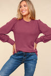 Burgundy Long Sleeve Ribbed Top