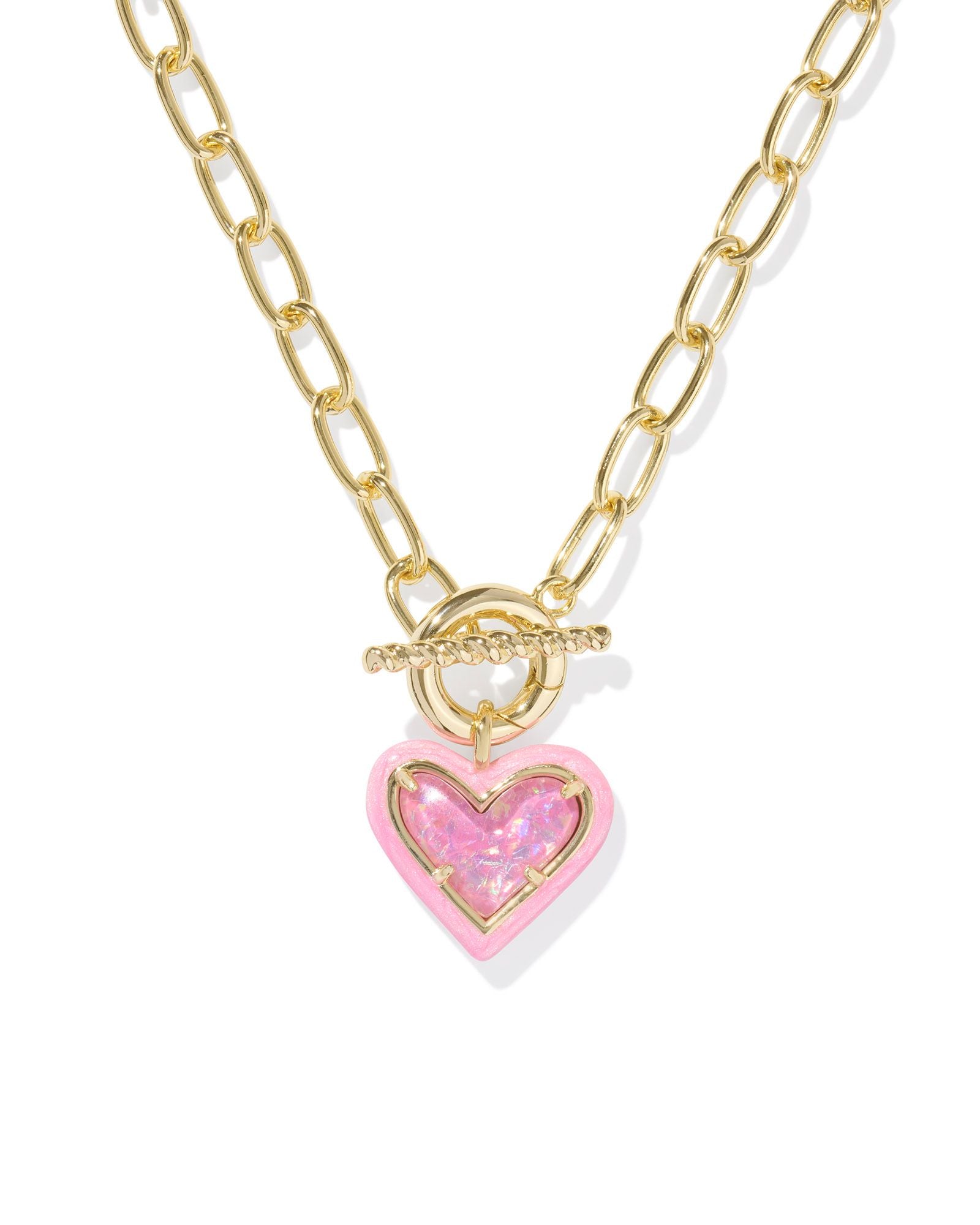 Ari Heart Gold Pink Enamel Chain Necklace