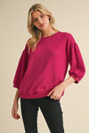 Magenta 3/4 Peasant Sleeves Sweatshirts Top