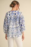 Blue and White Pattern Top