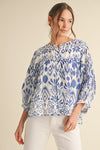 Blue and White Pattern Top