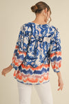 Blue and Orange Pattern Top