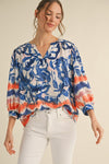 Blue and Orange Pattern Top