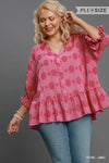 Pink Swiss Dot 3/4 Sleeve Top