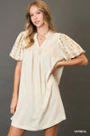 Oatmeal Split Neck A Line Midi Dress