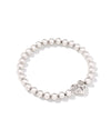 Holland Silver Beaded Heart Stretch Bracelet White Crystal