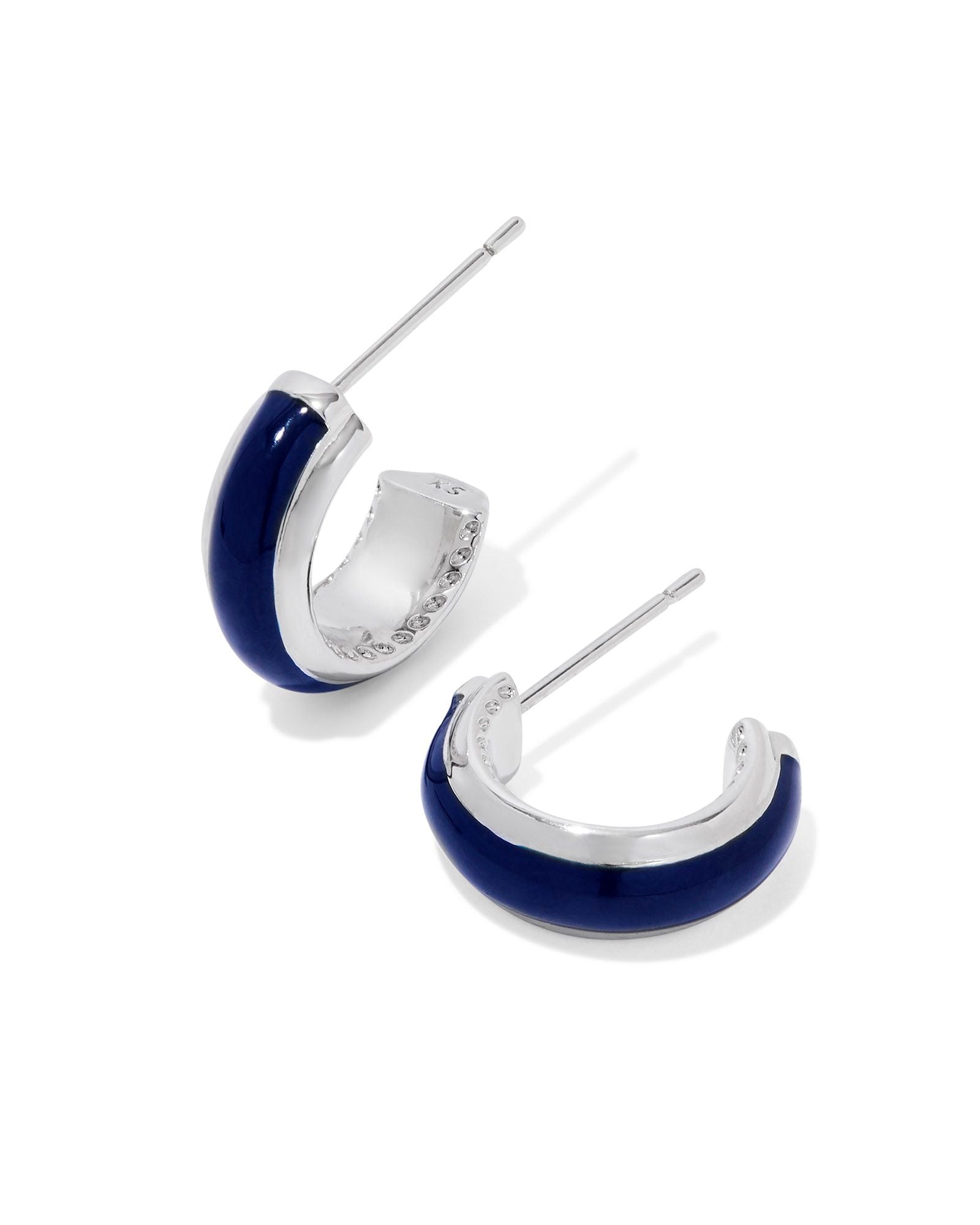 Ainsley Silver Navy Enamel Huggie Earrings