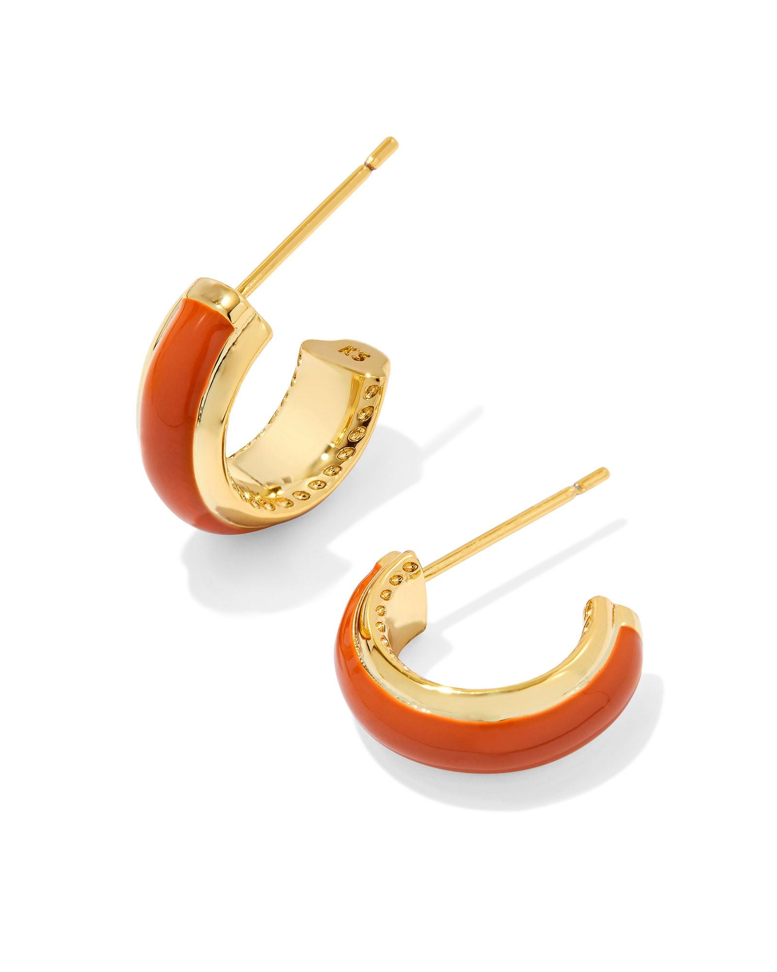 Ainsley Gold Orange Enamel Huggie Earrings