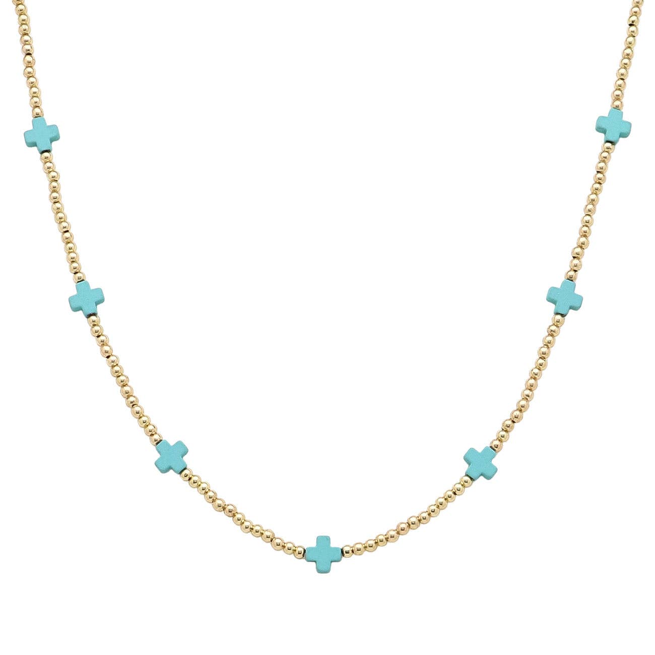 Gold Beaded with Turquoise Cross Necklace