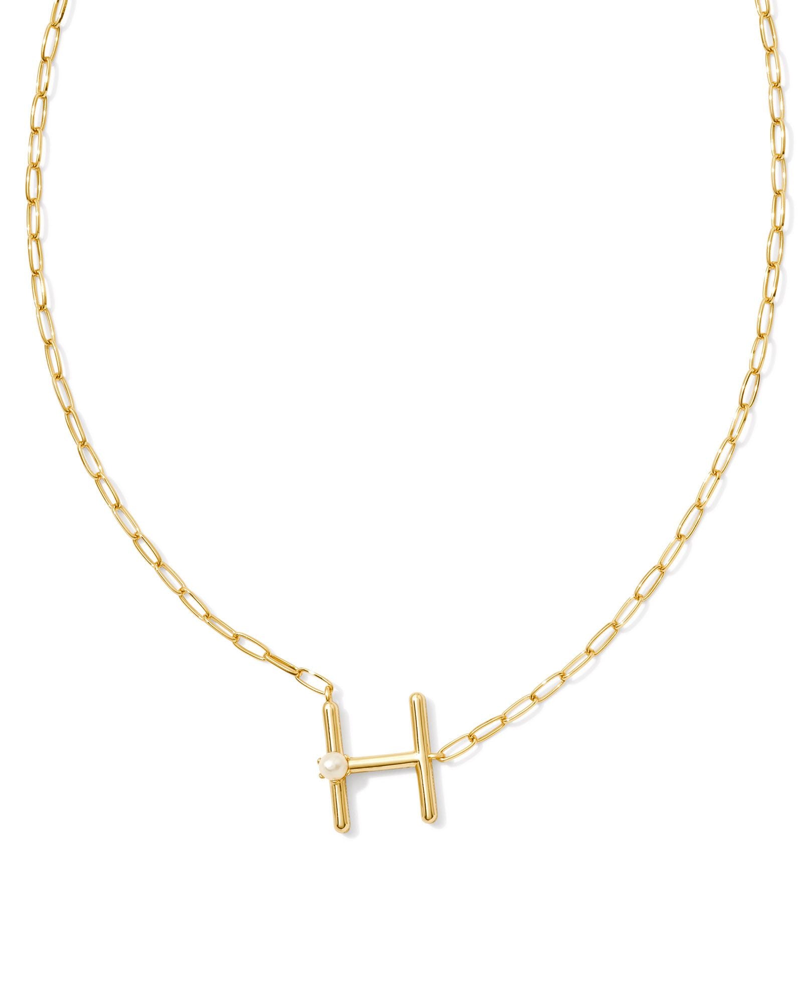 Pearl Letter H Gold Pendant Necklace