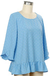 Bright Blue 3/4 Sleeve Dotty Top