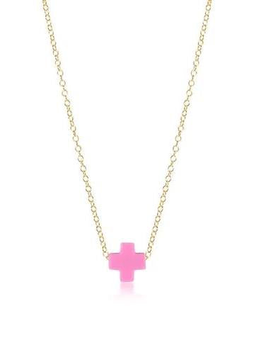 16" Gold Necklace - Bright Pink Signature Cross