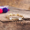 Jeweled Golden Bangle - with Faceted glass oval colorful jewels: Hot Pink