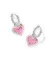 Ari Heart Silver Pink Enamel Huggie Earrings