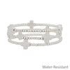 Water Resistant Silver 3mm Beaded with Cross Stretch Bracelet