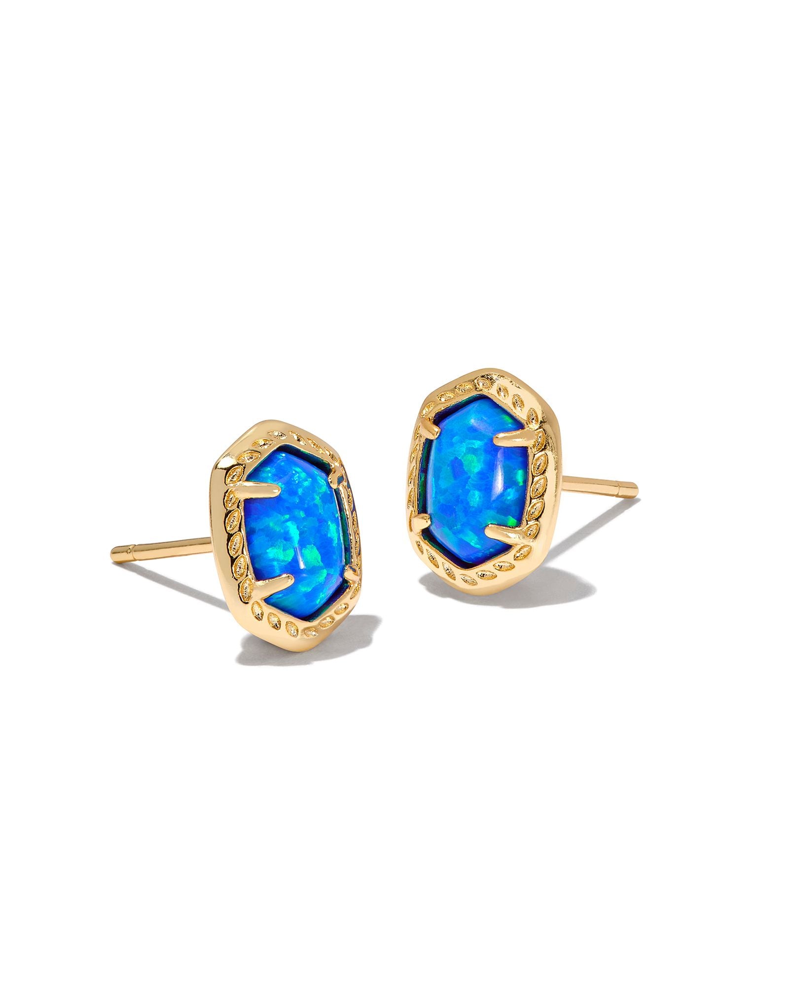 Daphne Gold Bright Blue Opal Stud Earrings