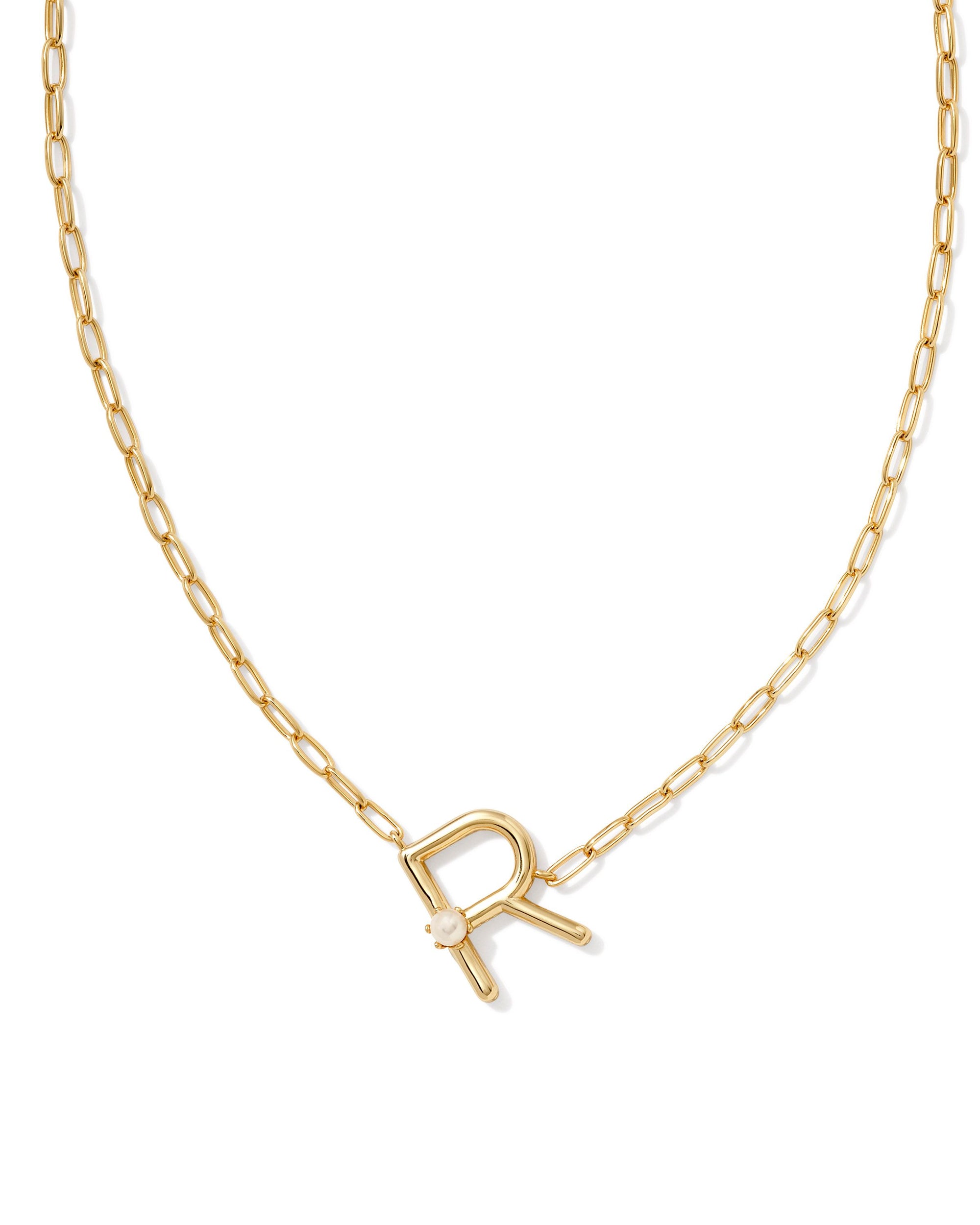 Pearl Letter R Gold Pendant Necklace