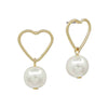 Gold Open Heart and Pearl Drop .75&quot; Stud Earrings