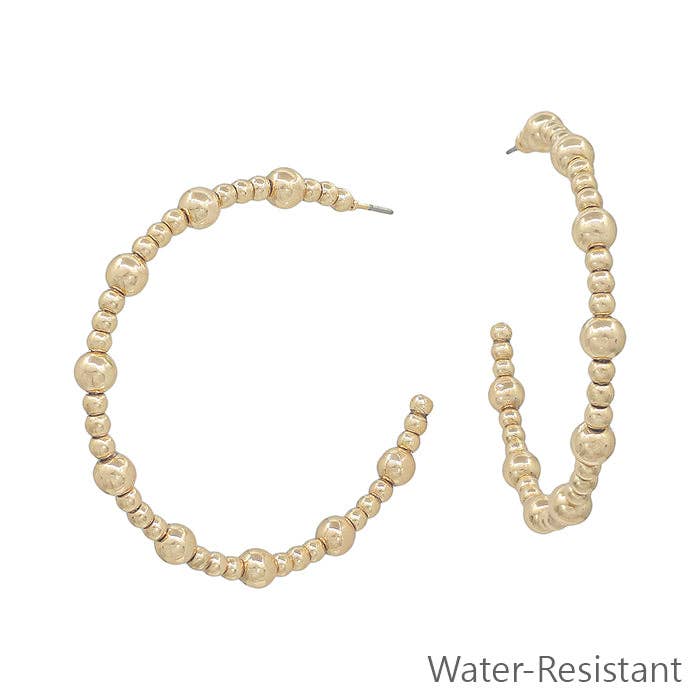 Water Resistant Small Gold Beaded and 2" Hoop Earrings