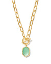 Daphne Gold Link and Chain Necklace in Light Green Mother of Pearl