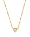 Mini Ari Heart Gold Satellite Short Pendant Necklace in Pink Kyocera Opal