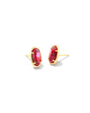 Grayson Stone Stud Earrings Gold Bronze Veined Red And Fuchsia Magnesite