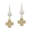 Freshwater Pearl and Gold Cross 1&quot; Drop Earring