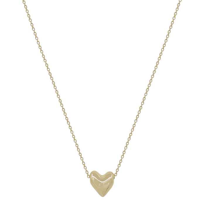 Gold Puffy Heart Charm on 16"-18" Necklace