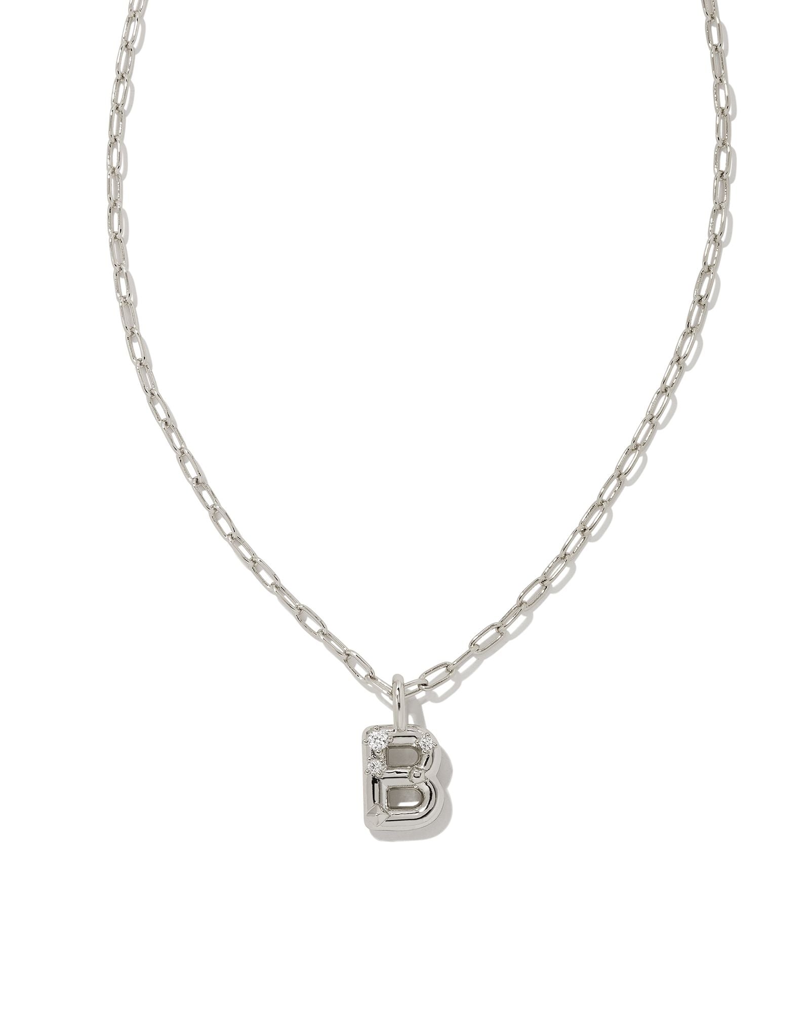 Crystal Letter B Silver Pendant Necklace