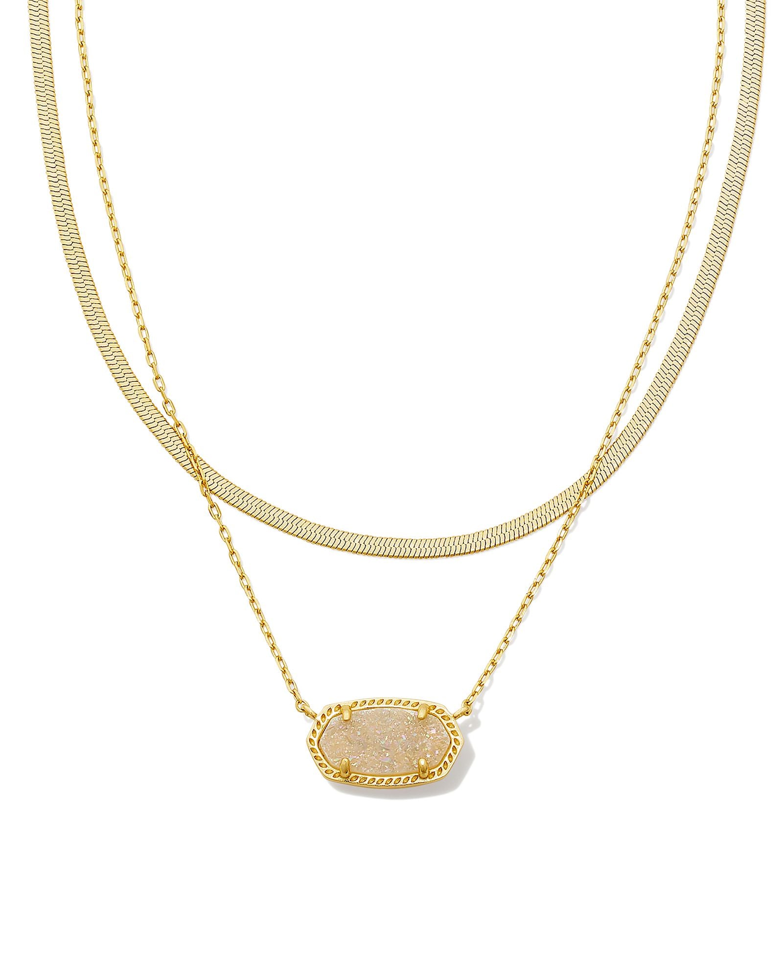 Elisa Herringbone Gold Drusy Multi Strand Necklace