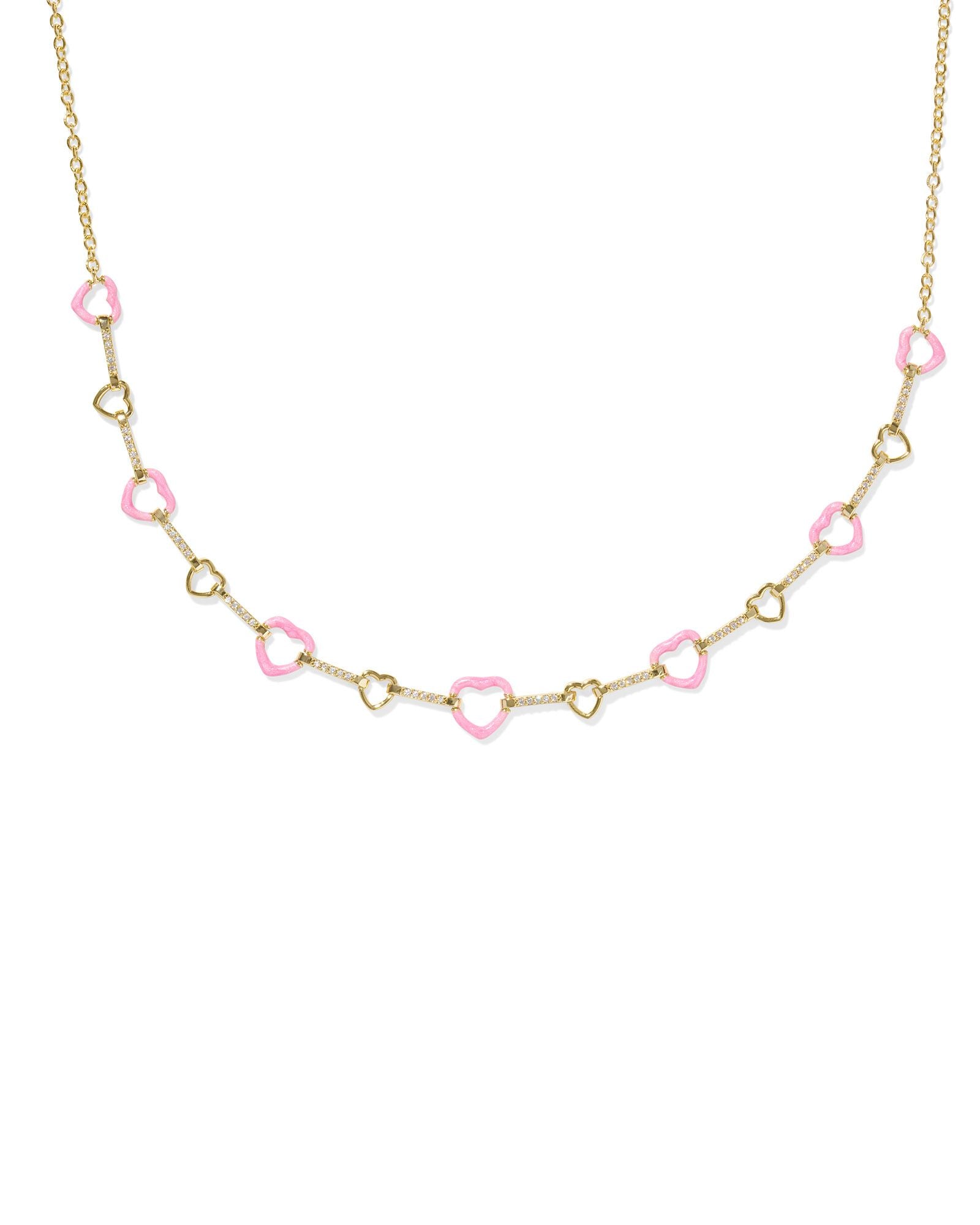 Haisley Heart Gold Strand Necklace Pink Pearlescent