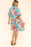 V Neck Frilled Floral Print Dress