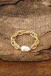 Chunky Chain with Large Pearl Bracelet in Worn Gold