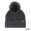 C.C. Black Weave Pom Beanie