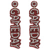 Game Day Letter Beaded Rhinestone Post Earrings : Maroon &amp;  White