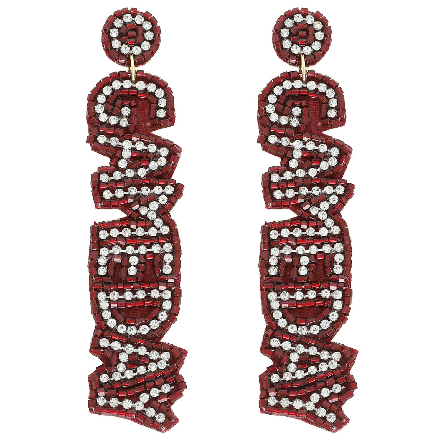 Game Day Letter Beaded Rhinestone Post Earrings : Maroon &  White